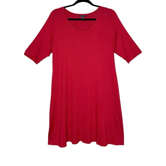 Eileen Fisher Red Tunic Dress Top Size L Viscose Jersey Stretch Scoop Neck USA - Picture 1 of 8
